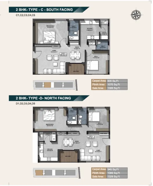 Southern Raj Elites - 2 BHK Floor Plan Layout