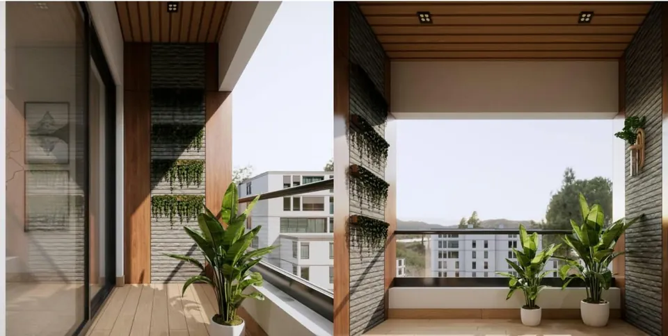 Balcony garden with plants overlooking the neighbourhood